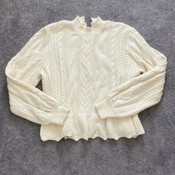 Draper James RSVP Ivory Ruffled Scallop Hem Cable Knit Sweater, XXL - Picture 3 of 10